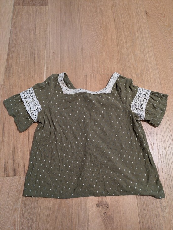 Anthropologie Tops - Anthropologie Maeve Olive Peasant Blouse with White Lace Trim
